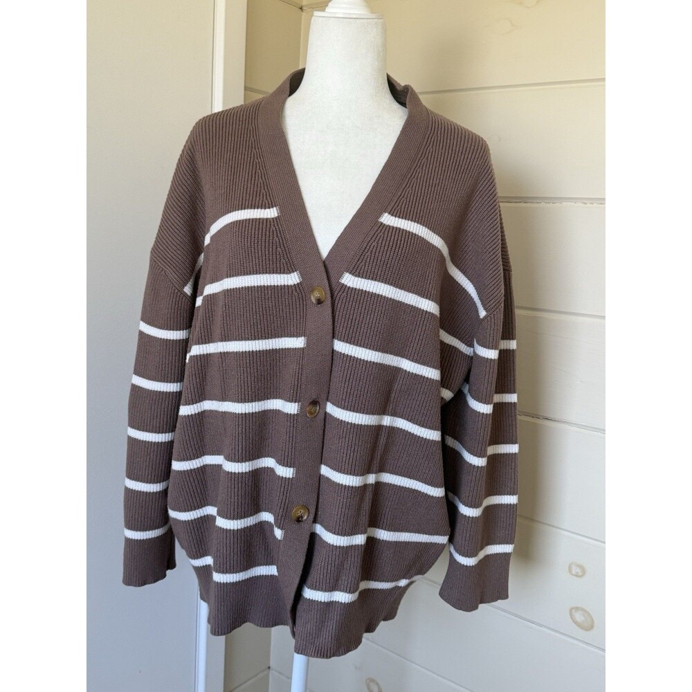 LILLUSORY Cardigan‎ Sweater XL Brown Striped Oversized Boxy Minimalist Capsule